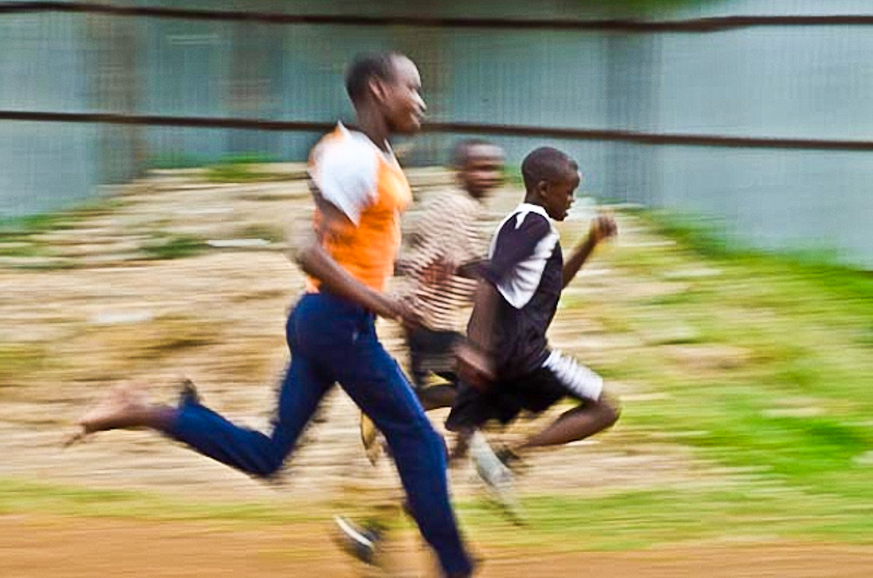 Students run at the education center