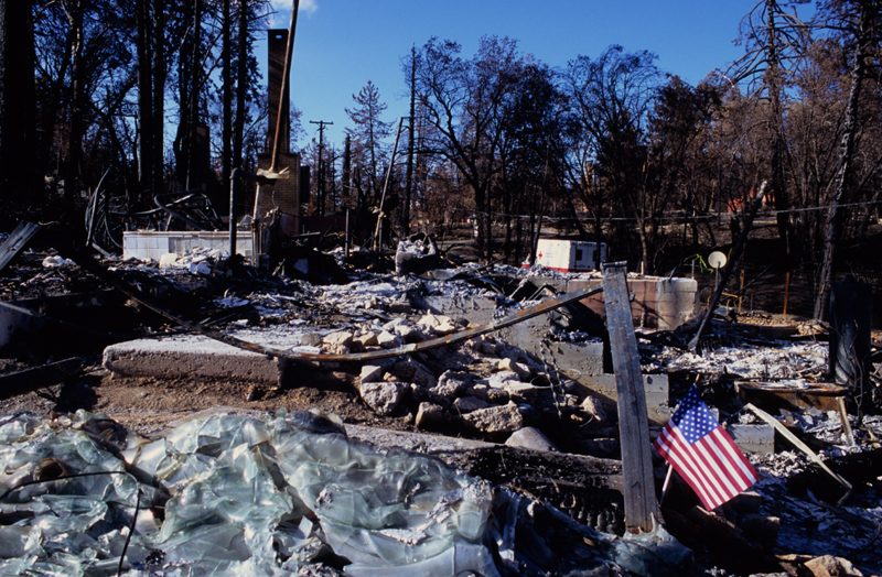 Stars and stripes, in the wake of destruction