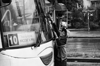 Gipsy child windscreening a bus